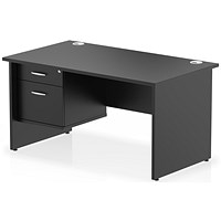 Impulse 1400mm Rectangular Desk With 2 Drawer Fixed Pedestal, Panel End Leg, Black