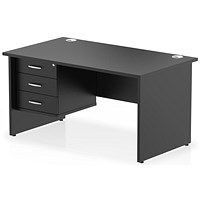Impulse 1400mm Rectangular Desk, Panel End Leg, Black, With 3 Drawer Fixed Pedestal Impulse 1400mm Rectangular Desk, Panel End Leg, Black, With 3 Drawer Fixed Pedestal