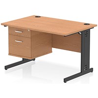 Impulse 1200mm Rectangular Desk, Black Cable Managed Leg, Oak, With 2 Drawer Fixed Pedestal Impulse 1200mm Rectangular Desk, Black Cable Managed Leg, Oak, With 2 Drawer Fixed Pedestal