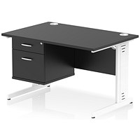 Impulse 1200mm Rectangular Desk, White Cable Managed Leg, Black, With 2 Drawer Fixed Pedestal Impulse 1200mm Rectangular Desk, White Cable Managed Leg, Black, With 2 Drawer Fixed Pedestal