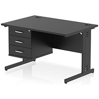 Impulse 1200mm Rectangular Desk, Black Cable Managed Leg, Black, With 3 Drawer Fixed Pedestal Impulse 1200mm Rectangular Desk, Black Cable Managed Leg, Black, With 3 Drawer Fixed Pedestal