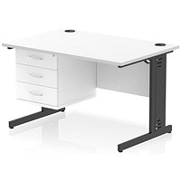 Impulse 1200mm Rectangular Desk, Black Cable Managed Leg, White, With 3 Drawer Fixed Pedestal Impulse 1200mm Rectangular Desk, Black Cable Managed Leg, White, With 3 Drawer Fixed Pedestal