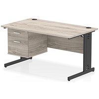 Impulse 1400mm Rectangular Desk, Black Cable Managed Leg, Grey Oak, With 2 Drawer Fixed Pedestal Impulse 1400mm Rectangular Desk, Black Cable Managed Leg, Grey Oak, With 2 Drawer Fixed Pedestal