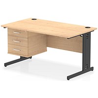 Impulse 1400mm Rectangular Desk, Black Cable Managed Leg, Maple, With 3 Drawer Fixed Pedestal Impulse 1400mm Rectangular Desk, Black Cable Managed Leg, Maple, With 3 Drawer Fixed Pedestal