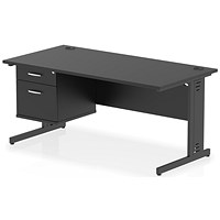 Impulse 1600mm Rectangular Desk, Black Cable Managed Leg, Black, With 2 Drawer Fixed Pedestal Impulse 1600mm Rectangular Desk, Black Cable Managed Leg, Black, With 2 Drawer Fixed Pedestal
