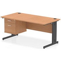 Impulse 1600mm Rectangular Desk, Black Cable Managed Leg, Oak, With 2 Drawer Fixed Pedestal Impulse 1600mm Rectangular Desk, Black Cable Managed Leg, Oak, With 2 Drawer Fixed Pedestal