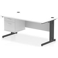 Impulse 1600mm Rectangular Desk, Black Cable Managed Leg, White, With 2 Drawer Fixed Pedestal Impulse 1600mm Rectangular Desk, Black Cable Managed Leg, White, With 2 Drawer Fixed Pedestal
