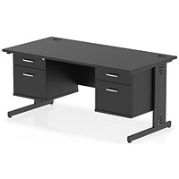 Impulse 1600mm Rectangular Desk, Black Cable Managed Leg, Black, With 2 x 2 Drawer Fixed Pedestals Impulse 1600mm Rectangular Desk, Black Cable Managed Leg, Black, With 2 x 2 Drawer Fixed Pedestals