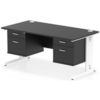 Impulse 1600mm Rectangular Desk, White Cable Managed Leg, Black, With 2 x 2 Drawer Fixed Pedestals Impulse 1600mm Rectangular Desk, White Cable Managed Leg, Black, With 2 x 2 Drawer Fixed Pedestals