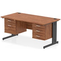 Impulse 1600mm Rectangular Desk, Black Cable Managed Leg, Walnut, With 2 Drawer and 3 Drawer Fixed Pedestals Impulse 1600mm Rectangular Desk, Black Cable Managed Leg, Walnut, With 2 Drawer and 3 Drawer Fixed Pedestals