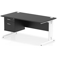 Impulse 1600mm Rectangular Desk, White Cable Managed Leg, Black, With 2 Drawer Fixed Pedestal Impulse 1600mm Rectangular Desk, White Cable Managed Leg, Black, With 2 Drawer Fixed Pedestal