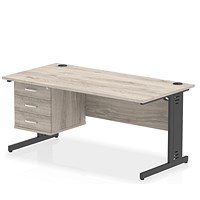 Impulse 1600mm Rectangular Desk, Black Cable Managed Leg, Grey Oak, With 3 Drawer Fixed Pedestal Impulse 1600mm Rectangular Desk, Black Cable Managed Leg, Grey Oak, With 3 Drawer Fixed Pedestal