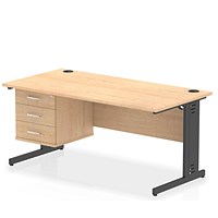 Impulse 1600mm Rectangular Desk, Black Cable Managed Leg, Maple, With 3 Drawer Fixed Pedestal Impulse 1600mm Rectangular Desk, Black Cable Managed Leg, Maple, With 3 Drawer Fixed Pedestal