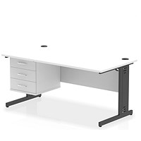 Impulse 1600mm Rectangular Desk, Black Cable Managed Leg, White, With 3 Drawer Fixed Pedestal Impulse 1600mm Rectangular Desk, Black Cable Managed Leg, White, With 3 Drawer Fixed Pedestal