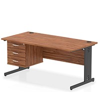 Impulse 1600mm Rectangular Desk, Black Cable Managed Leg, Walnut, With 3 Drawer Fixed Pedestal Impulse 1600mm Rectangular Desk, Black Cable Managed Leg, Walnut, With 3 Drawer Fixed Pedestal