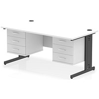 Impulse 1600mm Rectangular Desk, Black Cable Managed Leg, White, With 2 x 3 Drawer Fixed Pedestals Impulse 1600mm Rectangular Desk, Black Cable Managed Leg, White, With 2 x 3 Drawer Fixed Pedestals
