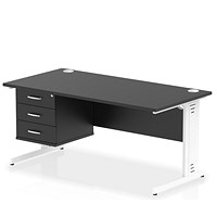 Impulse 1600mm Rectangular Desk, White Cable Managed Leg, Black, With 3 Drawer Fixed Pedestal Impulse 1600mm Rectangular Desk, White Cable Managed Leg, Black, With 3 Drawer Fixed Pedestal
