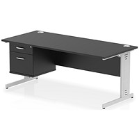 Impulse 1800mm Rectangular Desk, Silver Cable Managed Leg, Black, With 2 Drawer Fixed Pedestal Impulse 1800mm Rectangular Desk, Silver Cable Managed Leg, Black, With 2 Drawer Fixed Pedestal
