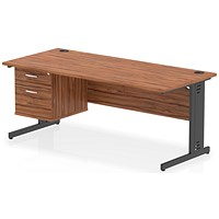 Impulse 1800mm Rectangular Desk, Black Cable Managed Leg, Walnut, With 2 Drawer Fixed Pedestal Impulse 1800mm Rectangular Desk, Black Cable Managed Leg, Walnut, With 2 Drawer Fixed Pedestal