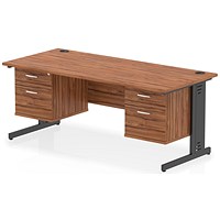 Impulse 1800mm Rectangular Desk, Black Cable Managed Leg, Walnut, With 2 x 2 Drawer Fixed Pedestals Impulse 1800mm Rectangular Desk, Black Cable Managed Leg, Walnut, With 2 x 2 Drawer Fixed Pedestals