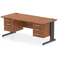 Impulse 1800mm Rectangular Desk, Black Cable Managed Leg, Walnut, With 2 Drawer and 3 Drawer Fixed Pedestals Impulse 1800mm Rectangular Desk, Black Cable Managed Leg, Walnut, With 2 Drawer and 3 Drawer Fixed Pedestals