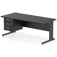 Impulse 1800mm Rectangular Desk, Black Cable Managed Leg, Black, With 3 Drawer Fixed Pedestal Impulse 1800mm Rectangular Desk, Black Cable Managed Leg, Black, With 3 Drawer Fixed Pedestal
