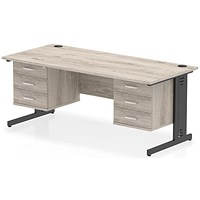 Impulse 1800mm Rectangular Desk, Black Cable Managed Leg, Grey Oak, With 2 x 3 Drawer Fixed Pedestals Impulse 1800mm Rectangular Desk, Black Cable Managed Leg, Grey Oak, With 2 x 3 Drawer Fixed Pedestals