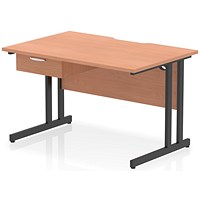 Impulse 1200mm Scalloped Edge Rectangular Desk, Black Cantilever Legs, Beech, With 1 x 1 Drawer Fixed Pedestal Impulse 1200mm Scalloped Edge Rectangular Desk, Black Cantilever Legs, Beech, With 1 x 1 Drawer Fixed Pedestal