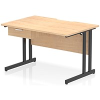 Impulse 1200mm Scalloped Edge Rectangular Desk, Black Cantilever Legs, Maple, With 1 x 1 Drawer Fixed Pedestal Impulse 1200mm Scalloped Edge Rectangular Desk, Black Cantilever Legs, Maple, With 1 x 1 Drawer Fixed Pedestal