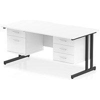 Impulse 1600mm Scalloped Edge Rectangular Desk, Black Cantilever Legs, White, With 1 x 2 Drawer and 1 x 3 Drawer Fixed Pedestals