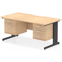 Impulse 1600mm Scalloped Edge Rectangular Desk, Black Cable Managed Legs, Maple, With 1 x 2 Drawer and 1 x 3 Drawer Fixed Pedestals