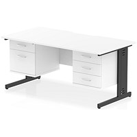 Impulse 1600mm Scalloped Edge Rectangular Desk, Black Cable Managed Legs, White, With 1 x 2 Drawer and 1 x 3 Drawer Fixed Pedestals