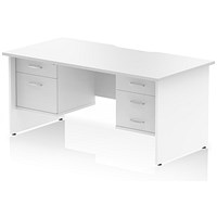 Impulse 1600mm Scalloped Edge Rectangular Desk, Panel End Legs, White With 1 x 2 Drawer and 1 x 3 Drawer Fixed Pedestals
