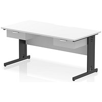 Impulse 1600mm Scalloped Edge Rectangular Desk, Black Cable Managed Legs, White, With 2 x 1 Drawer Fixed Pedestals