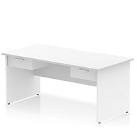 Impulse 1600mm Scalloped Edge Rectangular Desk, Panel End Legs, White With 2 x 1 Drawer Fixed Pedestals
