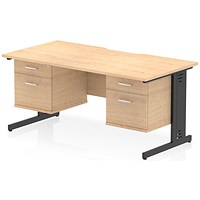 Impulse 1600mm Scalloped Edge Rectangular Desk, Black Cable Managed Legs, Maple, With 2 x 2 Drawer Fixed Pedestals