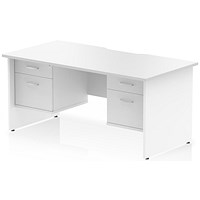 Impulse 1600mm Scalloped Edge Rectangular Desk, Panel End Legs, White With 2 x 2 Drawer Fixed Pedestals
