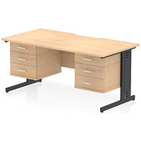 Impulse 1600mm Scalloped Edge Rectangular Desk, Black Cable Managed Legs, Maple, With 2 x 3 Drawer Fixed Pedestals