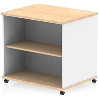 Impulse Two-Tone 600mm Deep Desk High Mobile Bookcase, Maple and White