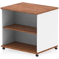 Impulse Two-Tone 600mm Deep Desk High Mobile Bookcase, Walnut and White