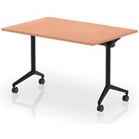 Impulse Plus Flip Rectangular Table, 1200mm Wide, Black Foot, Beech