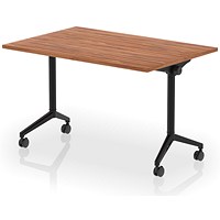 Impulse Plus Flip Rectangular Table, 1200mm Wide, Black Foot, Walnut