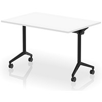 Impulse Plus Flip Rectangular Table, 1200mm Wide, Black Foot, White