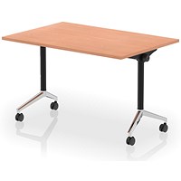 Impulse Plus Flip Rectangular Table, 1200mm Wide, Chrome Foot, Beech