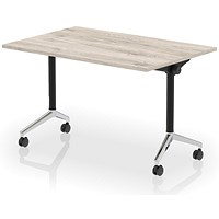 Impulse Plus Flip Rectangular Table, 1200mm Wide, Chrome Foot, Grey Oak