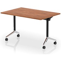 Impulse Plus Flip Rectangular Table, 1200mm Wide, Chrome Foot, Walnut