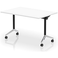 Impulse Plus Flip Rectangular Table, 1200mm Wide, Chrome Foot, White