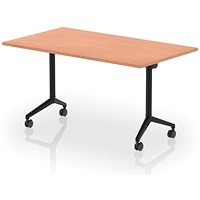 Impulse Plus Flip Rectangular Table, 1400mm Wide, Black Foot, Beech