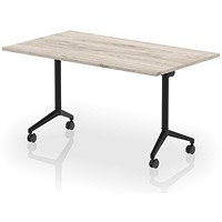 Impulse Plus Flip Rectangular Table, 1400mm Wide, Black Foot, Grey Oak