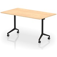 Impulse Plus Flip Rectangular Table, 1400mm Wide, Black Foot, Maple